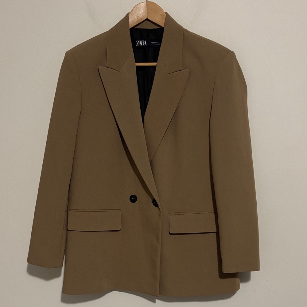 Zara Camel Double-Breasted Blazer